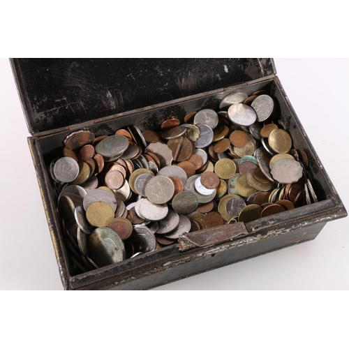 456 - Metal cash box containing approximately 5kg of mostly European pre-euro coinage.