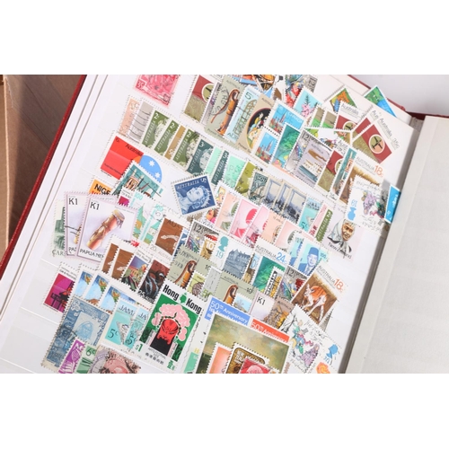 485 - Stamp collection of mostly 20th century used stamps to include a burgundy covered stock book, a Jama... 