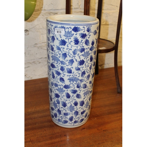 613 - Modern Chinese blue and white pottery stick stand.