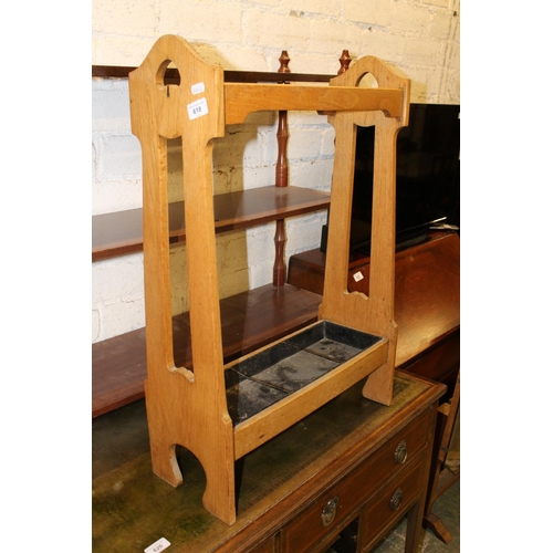 618 - Arts & Crafts style oak stick stand, 76cm high.