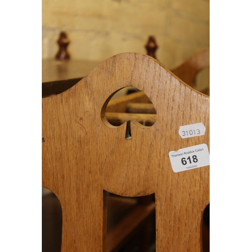 618 - Arts & Crafts style oak stick stand, 76cm high.