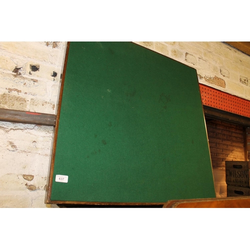 637 - Folding games table with green baize top.