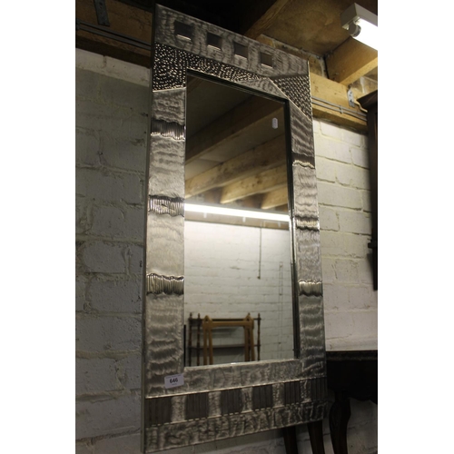 646 - Polished pewter framed modern mirror, 89cm high.