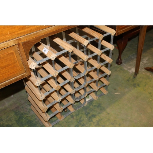 663 - Modern wood and aluminium frame freestanding wine rack.