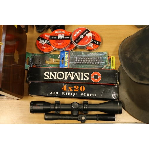 149 - SMX 4x40 rifle scope, another, a Sports Marketing 4x20 air rifle scope, boxed, a Simmons rifle scope... 