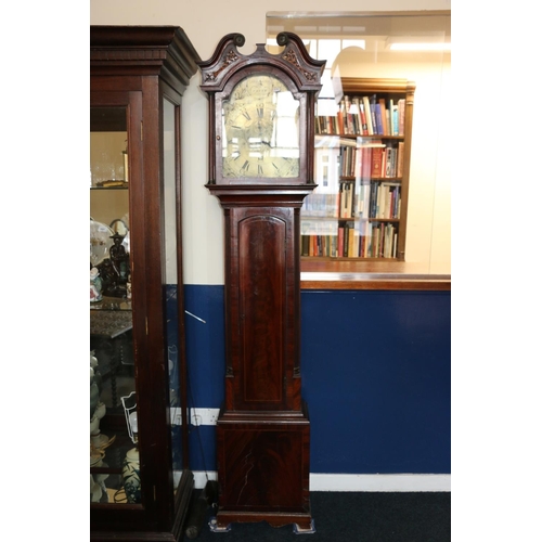 668 - 19th century mahogany long case clock with brass face, inscribed Peter Smitton, London.