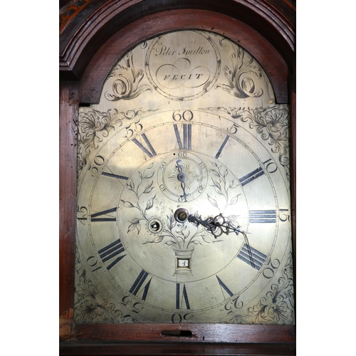 668 - 19th century mahogany long case clock with brass face, inscribed Peter Smitton, London.