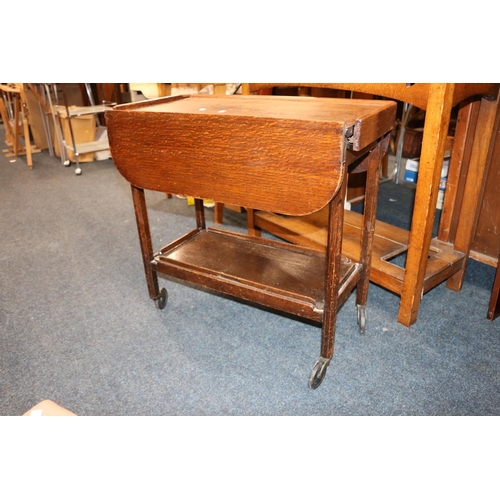 682 - Oak tea trolley and two footstools.