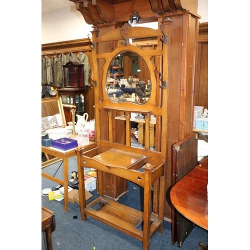 683 - Edwardian Art Nouveau style oak hallstand.