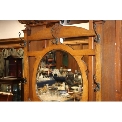 683 - Edwardian Art Nouveau style oak hallstand.