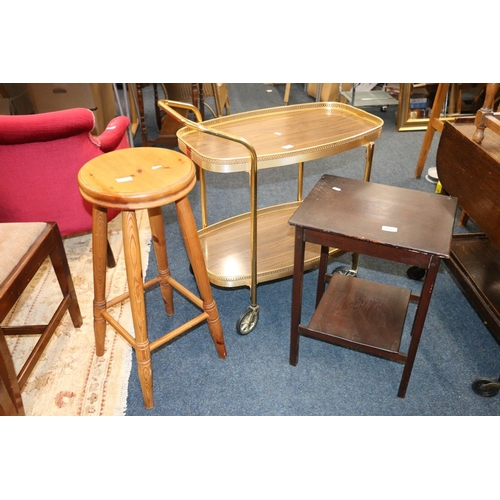 695 - Hostess trolley, a pine stool and an occasional table.