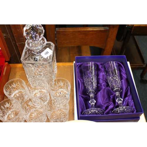 190 - Pair of boxed Edinburgh Crystal champagne flutes, an Edinburgh Crystal square section decanter and s... 