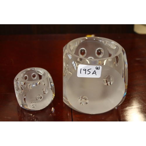 195A - Unmarked Orrefors Glass dice shaped vase, and another smaller.