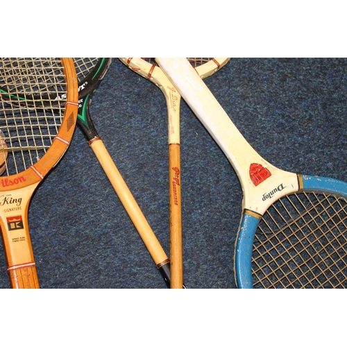 212 - Vintage tennis rackets to include Slazenger, Wilson, etc.