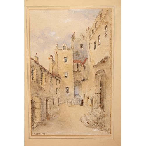 402 - JAMES NIMMO (Scottish, active 1881-1898), pair of street scenes, watercolours, signed lower left, 35... 