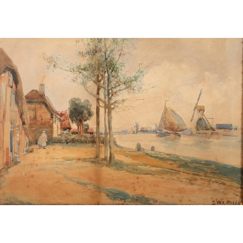 403 - VAN MARKEN, a pair of Dutch scenes with windmills, signed watercolours, 24cm x 34cm, in ornate frame... 