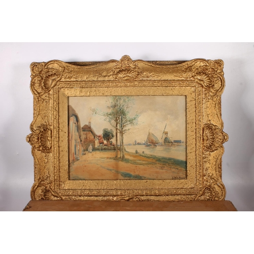 403 - VAN MARKEN, a pair of Dutch scenes with windmills, signed watercolours, 24cm x 34cm, in ornate frame... 