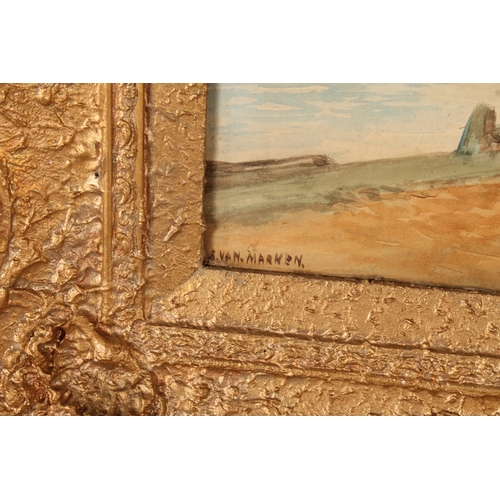 403 - VAN MARKEN, a pair of Dutch scenes with windmills, signed watercolours, 24cm x 34cm, in ornate frame... 