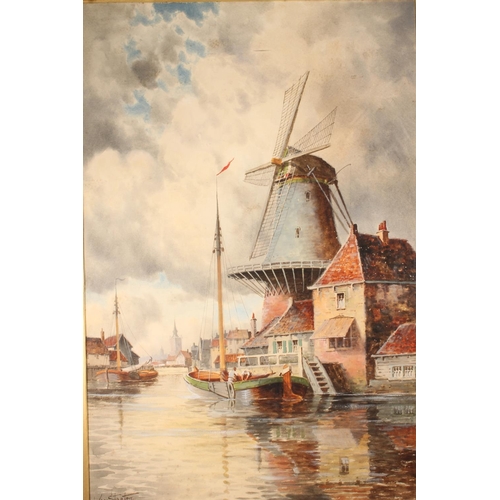 406 - LOUIS VAN STAATEN a.k.a NORRIS FOWLER WILLATT, Dutch windmill scene, watercolour, signed lower right... 