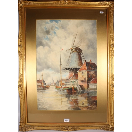 406 - LOUIS VAN STAATEN a.k.a NORRIS FOWLER WILLATT, Dutch windmill scene, watercolour, signed lower right... 