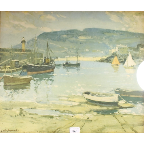 407 - LEONARD RICHMOND, The Harbour at St Ives, print, 45cm x 55cm, frame 53cm x 62cm.