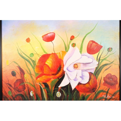 436 - Manner of GEORGIANA ROMANOVNA, Poppies, oil painting on canvas, signed lower right, 44cm x 58cm, fra... 