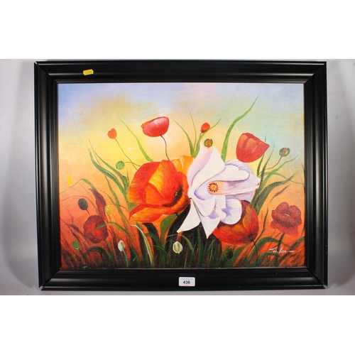 436 - Manner of GEORGIANA ROMANOVNA, Poppies, oil painting on canvas, signed lower right, 44cm x 58cm, fra... 