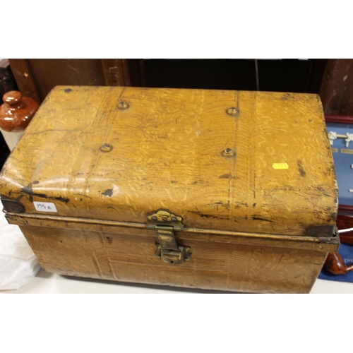 195E - Scumbled metal tin trunk by E Bates of Wolverhampton, a Portobello stoneware hot water bottle and a ... 