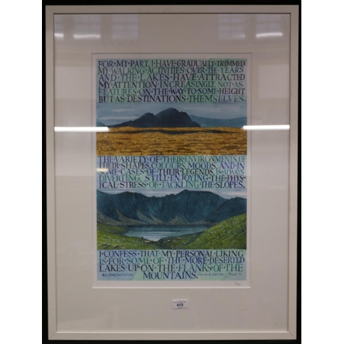 415 - JONAH JONES (Welsh/English 1919-2004), Llyn Caseg Fraith & Tryfan, limited edition print, number... 