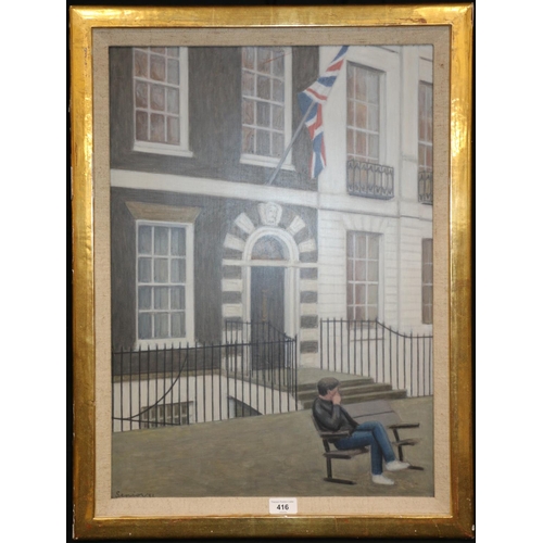 416 - SENIOR, door to the British Embassy, oil painting on board, signed and dated '81 lower left, 62cm x ... 