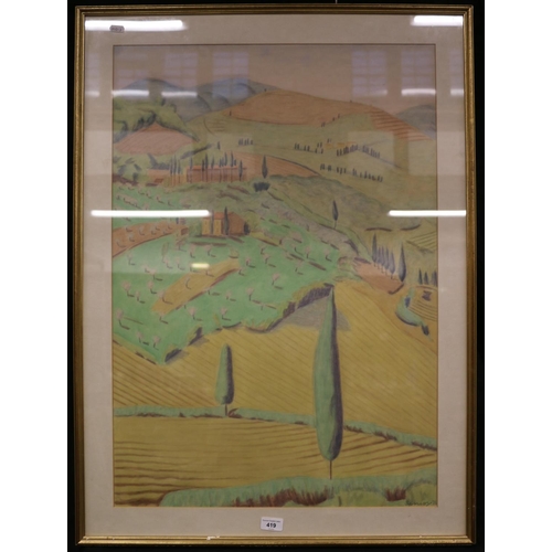 419 - SENIOR, Tuscany landscape with cypress trees, watercolour painting, signed and dated '76 lower right... 