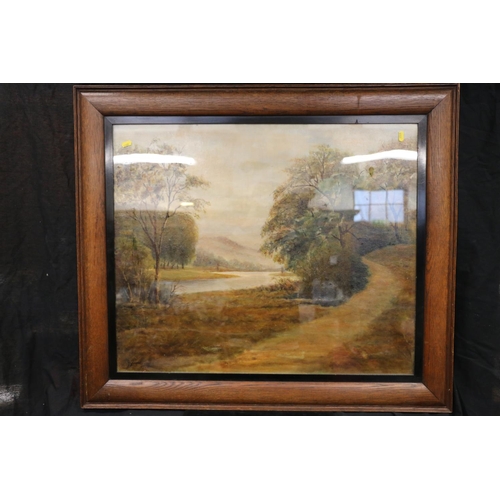 424 - 20TH CENTURY SCHOOL, bridge across a river, oil painting on canvas, signed indistinctly and dated 19... 