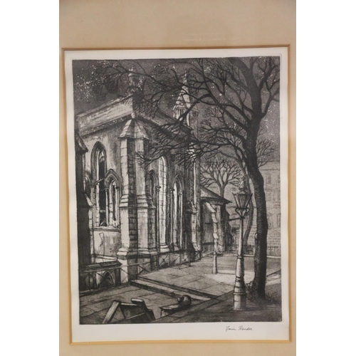 425 - MARION RHODES, The Temple Church before Restoration, etching, pencil signed lower right, 30cm x 22cm... 