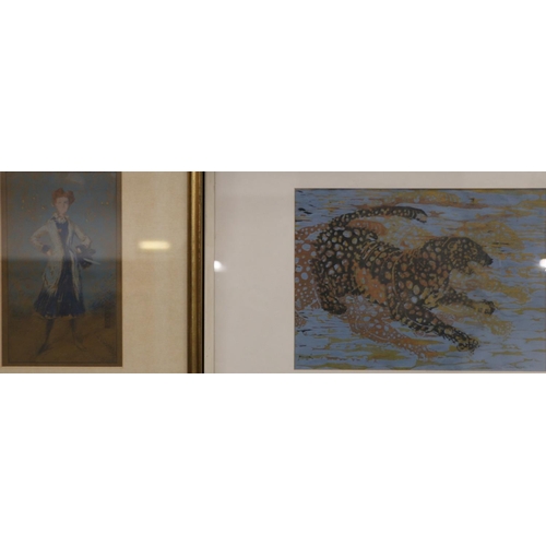 427 - F BARRON, study of a leopard, mixed media, signed and dated '71 lower right, 20cm x 27cm, frame 39cm... 