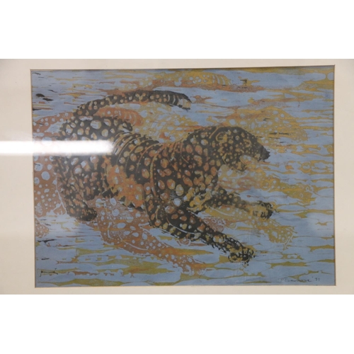 427 - F BARRON, study of a leopard, mixed media, signed and dated '71 lower right, 20cm x 27cm, frame 39cm... 