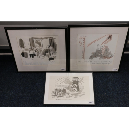 428 - Three comical prints by HAWKER, FOLKES and HALDANE, the largest frame 39cm x 40cm. (3)