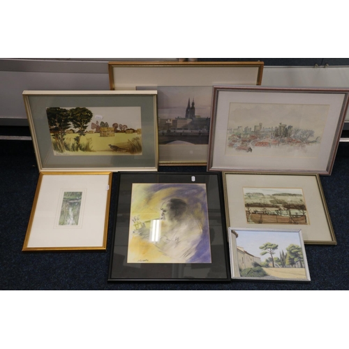 429 - Original works to include a JOHN HORDER watercolour of Hamburg, a SYBIL WISE watercolour of a farm g... 