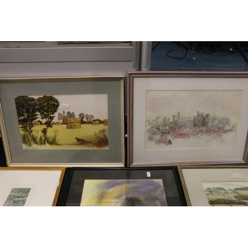 429 - Original works to include a JOHN HORDER watercolour of Hamburg, a SYBIL WISE watercolour of a farm g... 