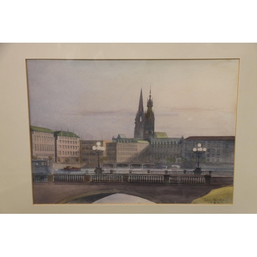 429 - Original works to include a JOHN HORDER watercolour of Hamburg, a SYBIL WISE watercolour of a farm g... 