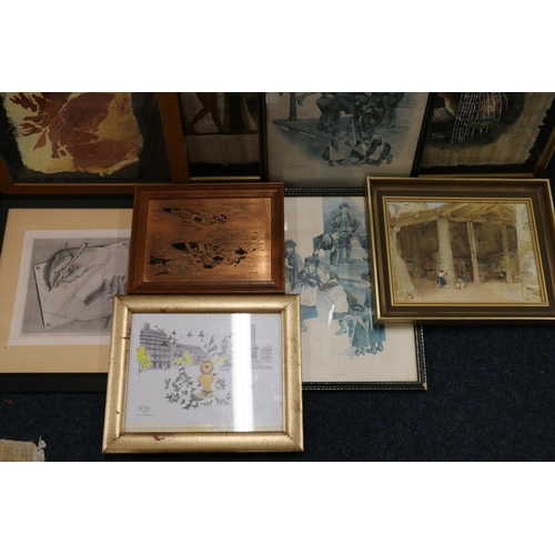 437 - Group of nine framed prints to include RUSSELL FLINT, RONALD EMBLETON, Egyptian Papyrus style etc.