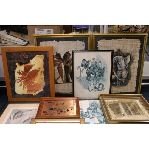 437 - Group of nine framed prints to include RUSSELL FLINT, RONALD EMBLETON, Egyptian Papyrus style etc.