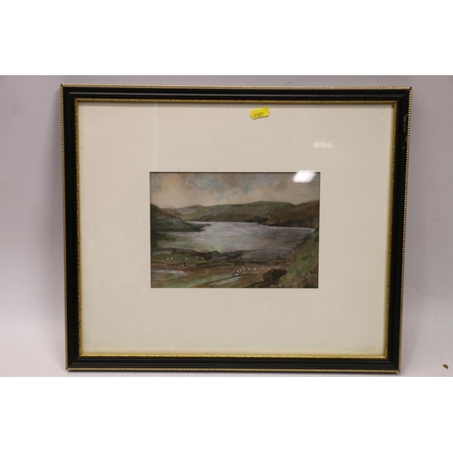 443 - Manner of TOM SCOTT, St Mary's Loch, watercolour, unsigned, 15cm x 22cm, in Hogarth style frame 37cm... 