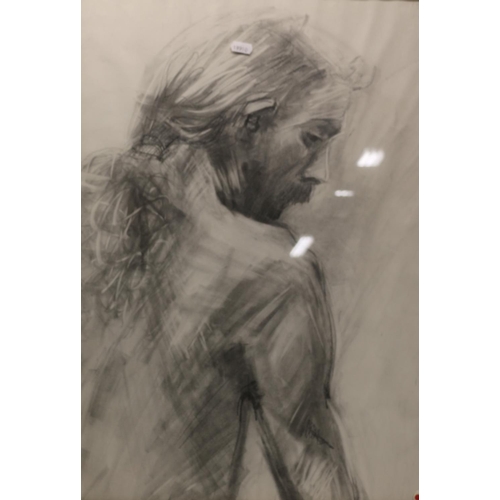 444 - 20TH CENTURY SCHOOL, figurative study, pencil drawing, unsigned, 62cm x 44cm, pine frame 79cm x 61cm... 