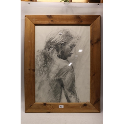 444 - 20TH CENTURY SCHOOL, figurative study, pencil drawing, unsigned, 62cm x 44cm, pine frame 79cm x 61cm... 