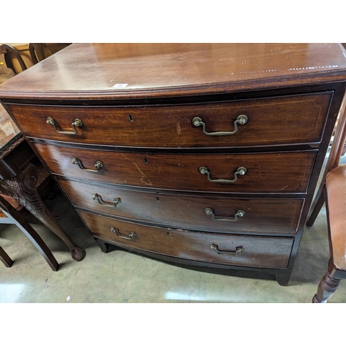 708 - 19th century mahogany bowfront chest, the top with moulded edge over four graduated long drawers rai... 