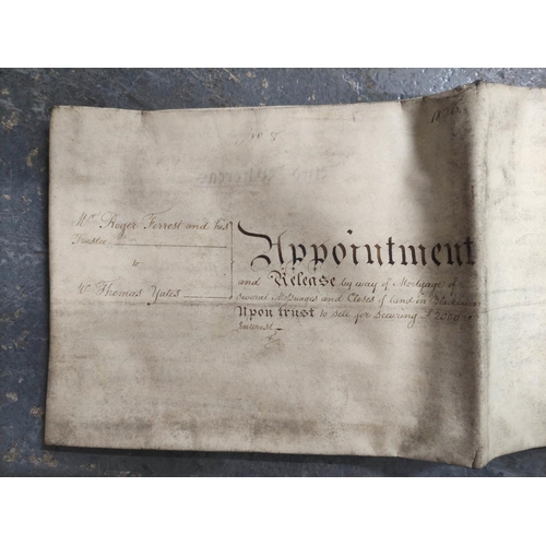 84 - Documents - Ephemera - Lancashire.  Early 19th century. Deeds, leases, etc. on vellum rela... 