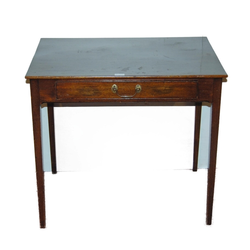 429 - Georgian mahogany writing table with single drawer, on tapered supports, 72cm high, 79cm wide and 53... 