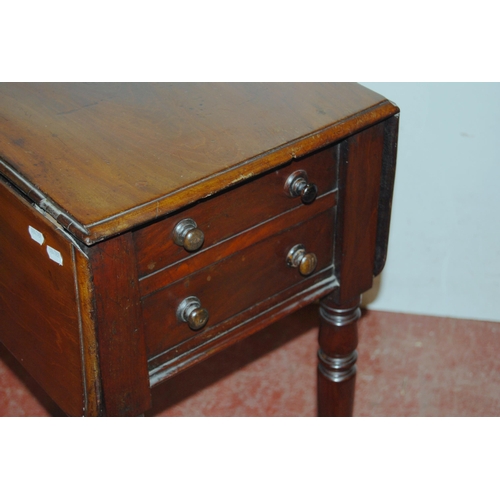 430 - 19th century mahogany work table with two short drawers and opposing drawer façades, drop sides, on ... 