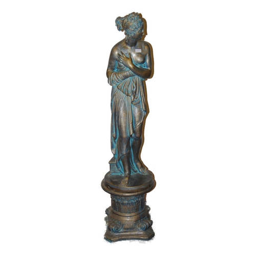 409 - Garden stoneware statue modelled as the classical goddess Venus, in scantily-clad dress, sprayed in ... 