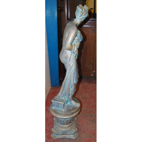 409 - Garden stoneware statue modelled as the classical goddess Venus, in scantily-clad dress, sprayed in ... 